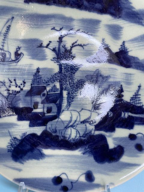 古玩陶瓷清中期 精品 青花山水人物紋大盤拍賣,當前價格3300元