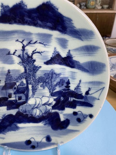 古玩陶瓷清中期 精品 青花山水人物紋大盤拍賣,當前價格3300元