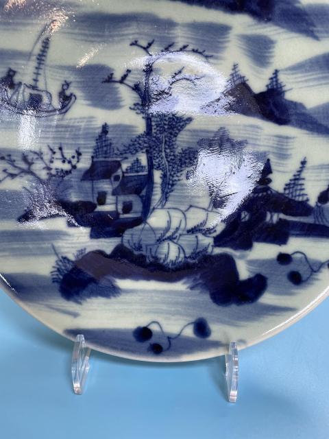 古玩陶瓷清中期 精品 青花山水人物紋大盤拍賣,當前價格3300元