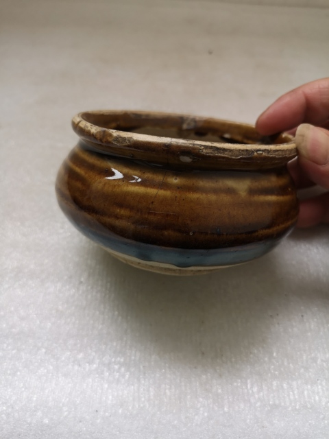 古玩陶瓷磁州窯窯醬釉小爐拍賣，當前價格398元