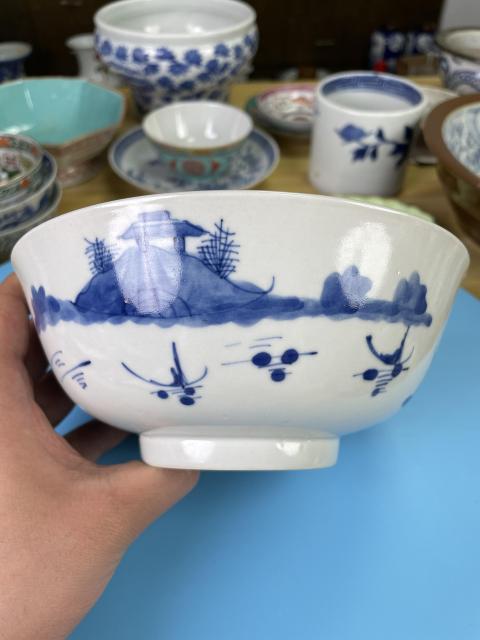 古玩陶瓷清中期 極品青花樓臺(tái)亭閣山水紋大碗拍賣，當(dāng)前價(jià)格1650元
