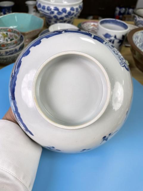 古玩陶瓷清中期 極品青花樓臺(tái)亭閣山水紋大碗拍賣，當(dāng)前價(jià)格1650元