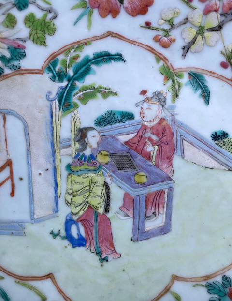 古玩陶瓷（清代精美）粉彩人物故事紋貢盤拍賣，當前價格6888元