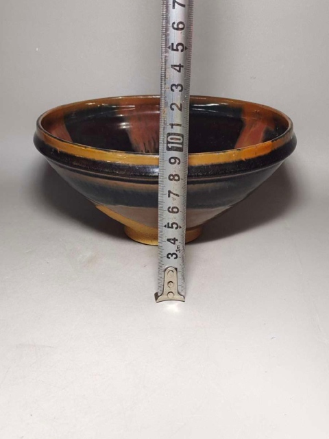 古玩陶瓷山西窯口黑釉鐵銹斑紋斗笠碗拍賣，當前價格39999元