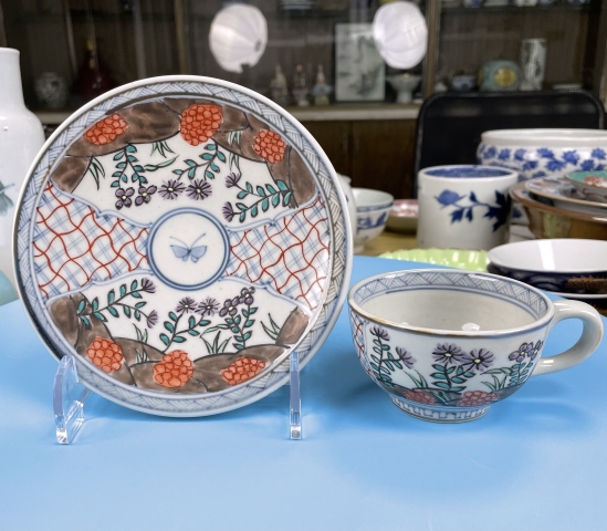 古玩陶瓷晚清民國 青花加彩杯碟拍賣,當前價格450元