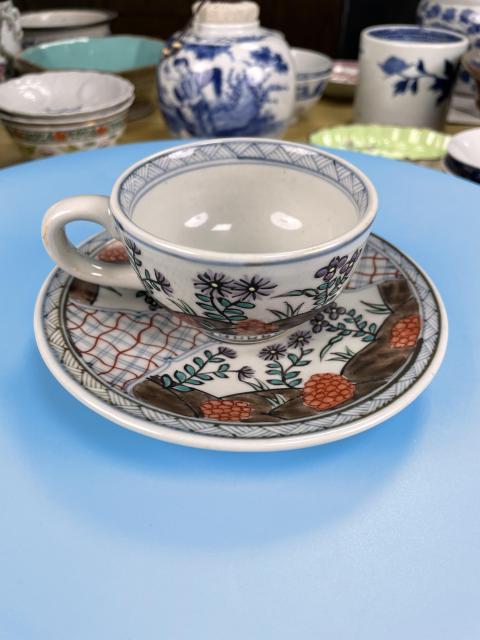 古玩陶瓷晚清民國 青花加彩杯碟拍賣,當前價格450元