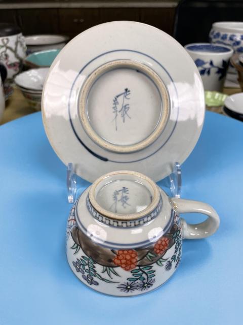 古玩陶瓷晚清民國 青花加彩杯碟拍賣,當前價格450元