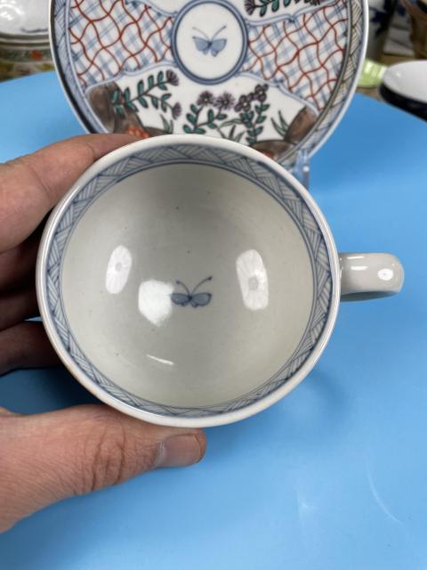 古玩陶瓷晚清民國 青花加彩杯碟拍賣,當前價格450元