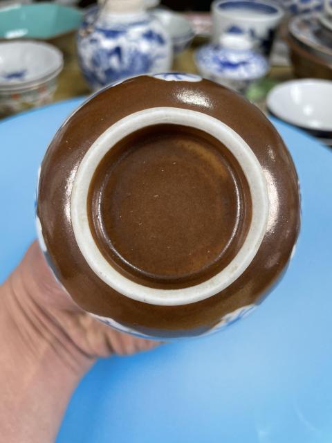古玩陶瓷民國 醬釉開光青花龍紋碗（官窯五爪龍）拍賣，當(dāng)前價格1299元