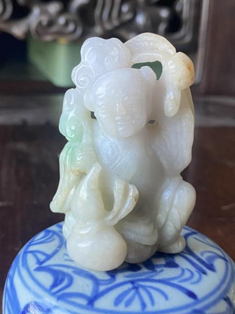 古玩玉器天然翡翠如意童子拍賣，當前價格5800元
