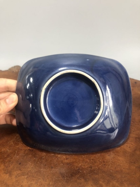 古玩陶瓷藍釉描金山水紋四方盤拍賣，當前價格670元