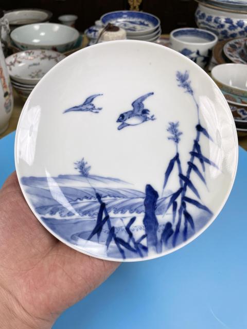 古玩陶瓷晚清精品海水江崖洞石蘆葦飛鳥紋盤拍賣,當前價格588元