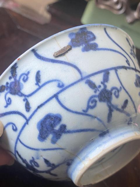 古玩陶瓷如意靈芝紋款青花碗標本拍賣,當前價格280元