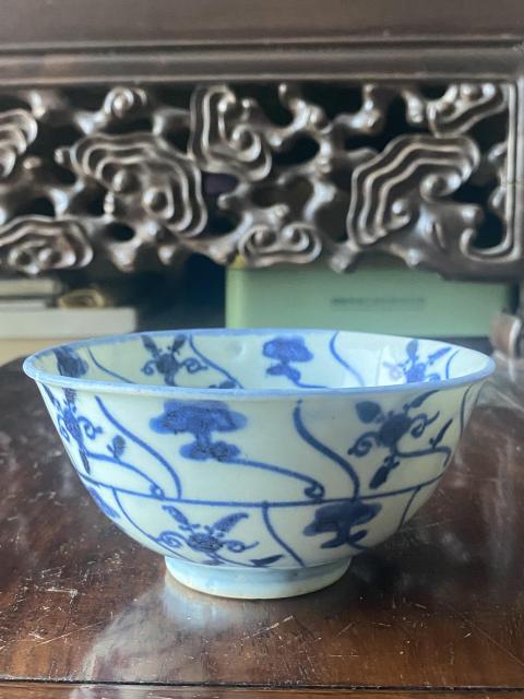 古玩陶瓷如意靈芝紋款青花碗標本拍賣,當前價格280元