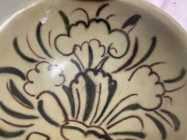 古玩陶瓷長沙窯褐綠彩花卉紋碗拍賣，當前價格13000元