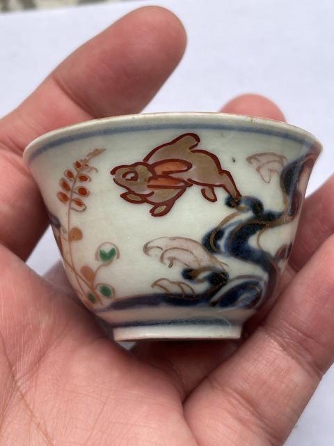 古玩陶瓷青花加彩兔子杯一對拍賣,當前價格2800元