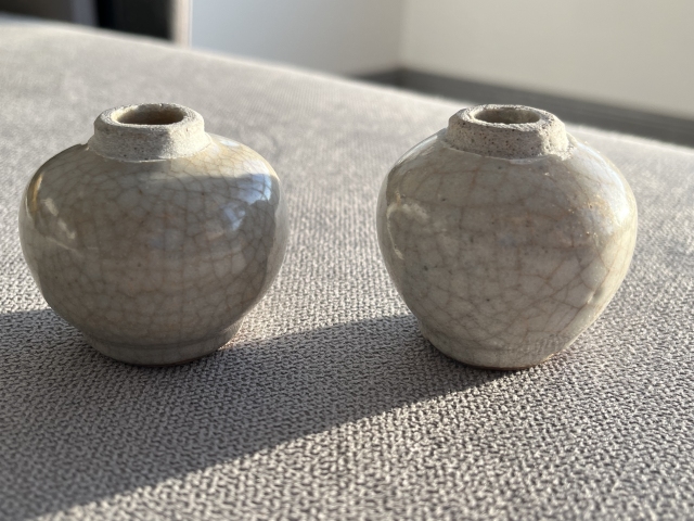 古玩陶瓷哥釉水盂一對拍賣,當前價格1200元