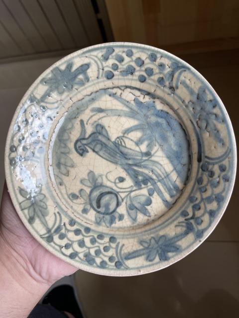 古玩陶瓷鳳凰牡丹紋青花盤拍賣，當前價格3800元