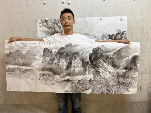 古玩字畫著名實力派畫家孫霽中遠山近嶺拍賣，當前價格1488元