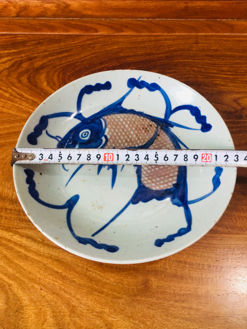 古玩陶瓷青花釉里紅魚紋盤拍賣,當前價格488元
