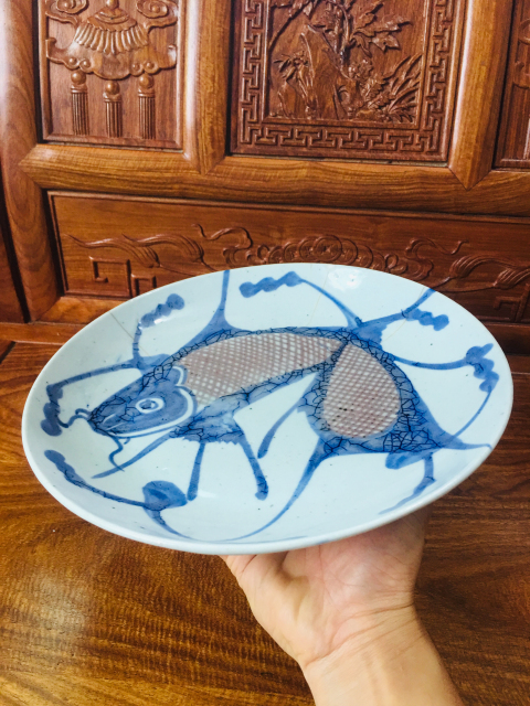 古玩陶瓷青花釉里紅魚藻紋大盤拍賣,當前價格0元