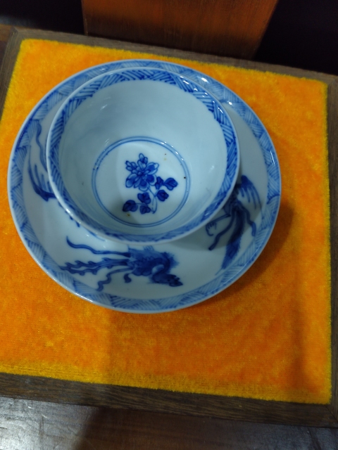古玩陶瓷(已實物鑒定)清康熙四鳳青花杯碟拍賣,當前價格2888元