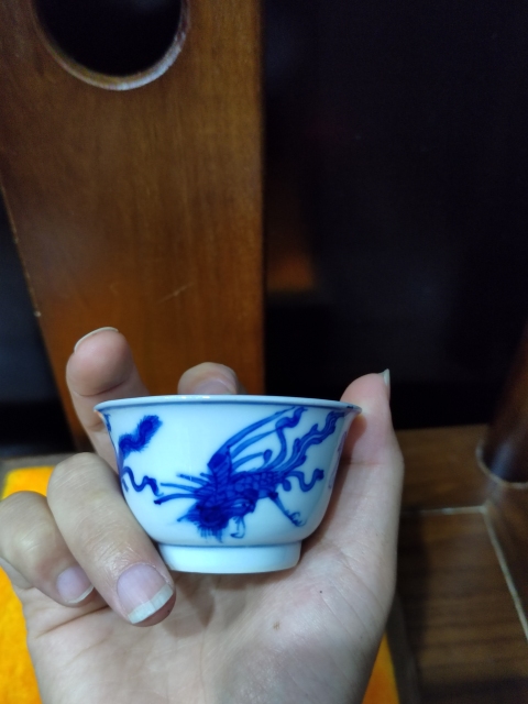 古玩陶瓷(已實物鑒定)清康熙四鳳青花杯碟拍賣,當前價格2888元