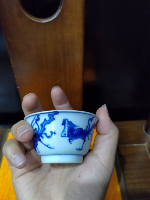 古玩陶瓷(已實物鑒定)清康熙四鳳青花杯碟拍賣,當前價格2888元