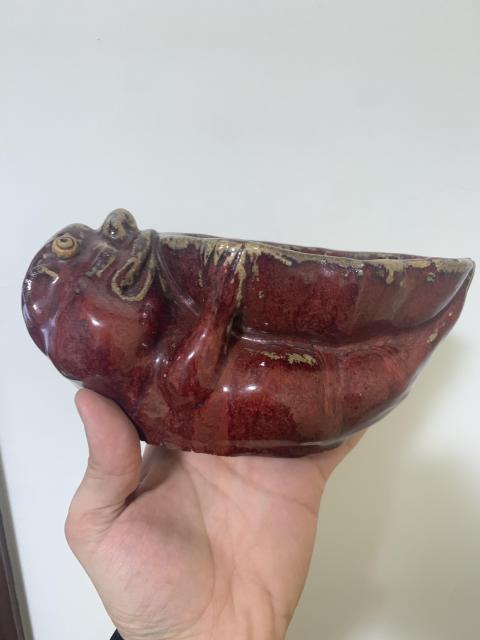 古玩陶瓷晚清民國紅釉蝙蝠獸形水洗拍賣,當前價格2688元