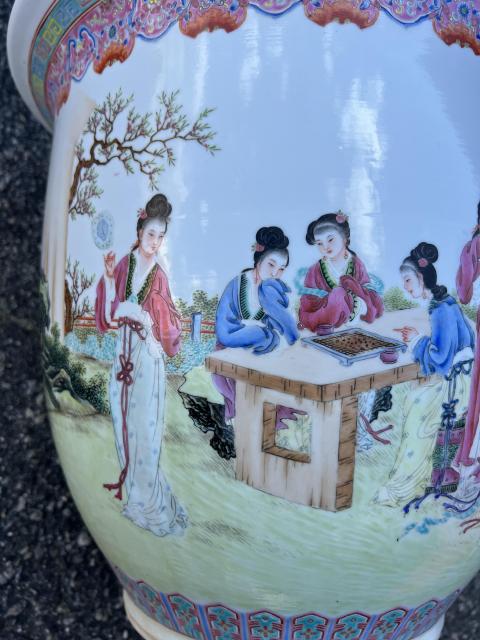 古玩陶瓷民國晚或建國初粉彩仕女汶花盆拍賣,當(dāng)前價格48000元
