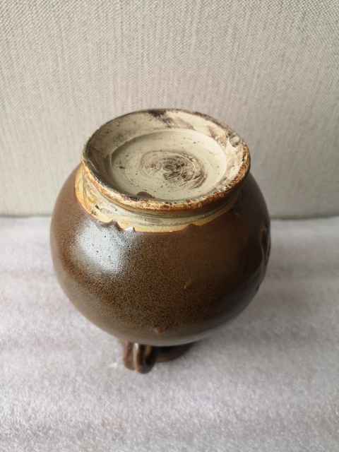 古玩陶瓷磁州窯醬釉刻花酒壺拍賣,當前價格850元