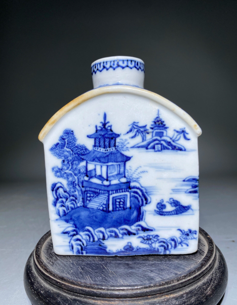 古玩陶瓷青花樓閣人物山水風景紋茶葉罐拍賣,當前價格0元