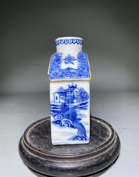 古玩陶瓷青花樓閣人物山水風景紋茶葉罐拍賣,當前價格0元