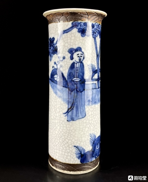 古玩陶瓷哥釉地青花花插拍賣，當前價格1999元