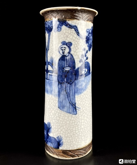 古玩陶瓷哥釉地青花花插拍賣，當前價格1999元