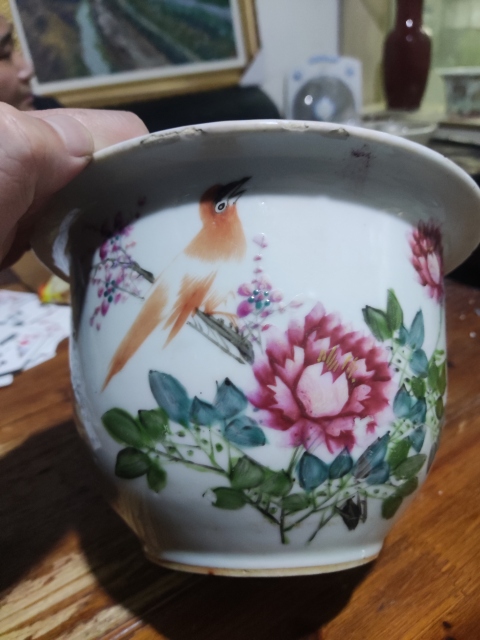 古玩陶瓷淺絳彩花鳥紋花盆拍賣，當前價格1688元