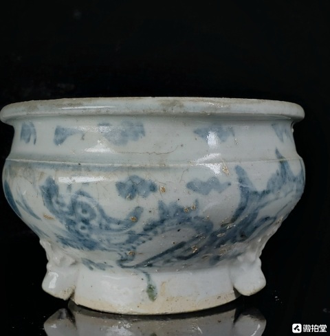 古玩陶瓷清中晚期地方窯口青花云龍紋香爐拍賣，當(dāng)前價格660元