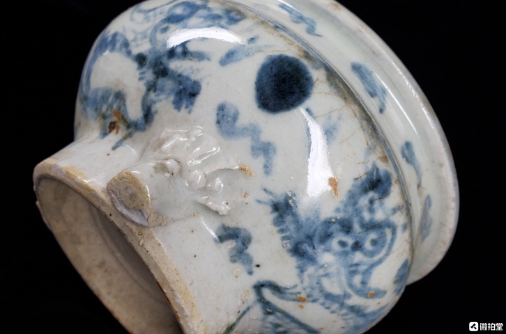 古玩陶瓷清中晚期地方窯口青花云龍紋香爐拍賣，當(dāng)前價格660元
