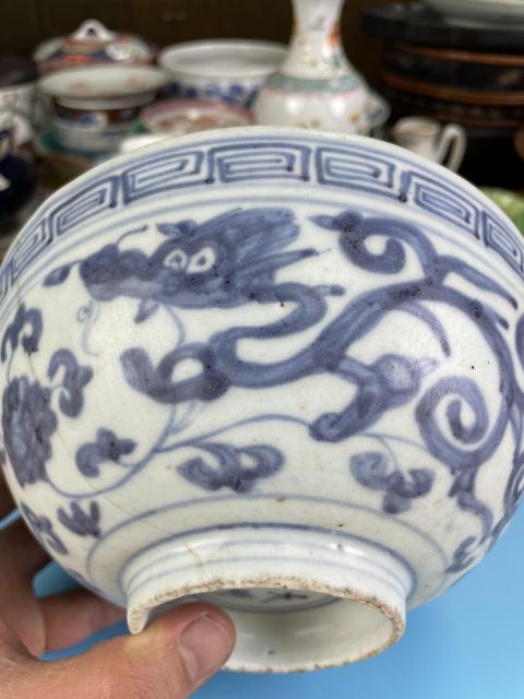 古玩陶瓷明嘉靖 (二級官)青花云龍紋碗拍賣,當前價格2700元