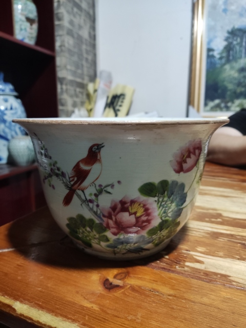古玩陶瓷淺絳彩花鳥紋花盆拍賣,當前價格1688元