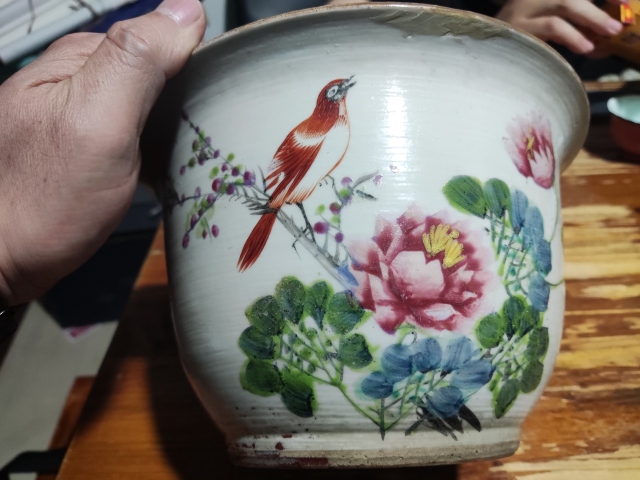 古玩陶瓷淺絳彩花鳥紋花盆拍賣,當前價格1688元