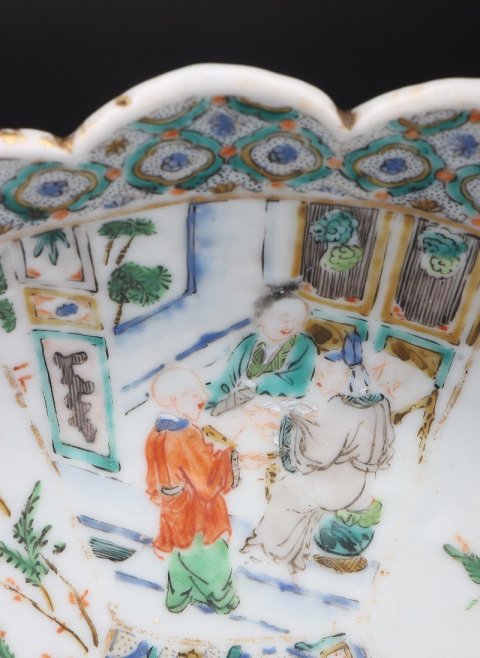 古玩陶瓷6234】清咸豐  五彩花鳥人物故事圖花口盤拍賣，當前價格4500元