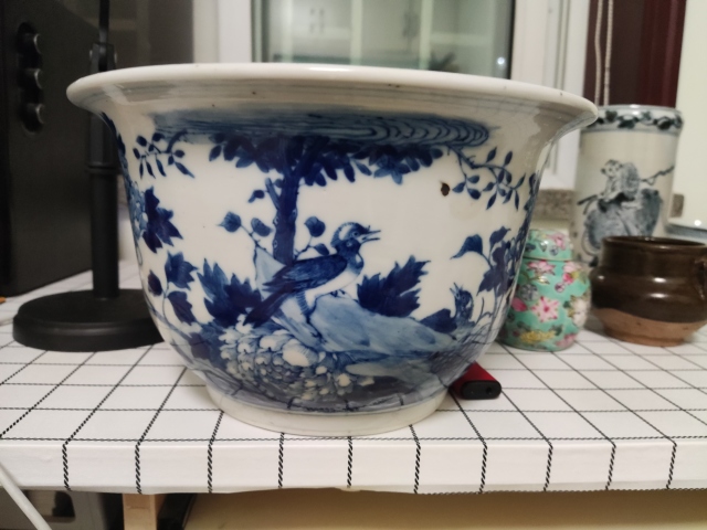 古玩陶瓷(已實物保真)青花花鳥紋花盆拍賣，當前價格4688元