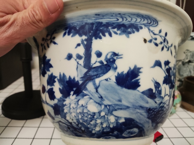 古玩陶瓷(已實物保真)青花花鳥紋花盆拍賣，當前價格4688元