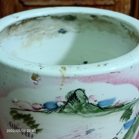 古玩陶瓷釉下五彩山水紋圈足筒式香爐拍賣，當(dāng)前價格288元