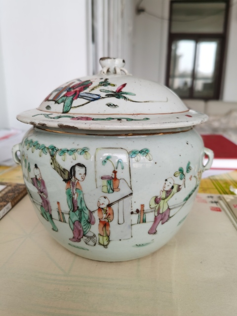 古玩陶瓷晚清麒麟送子四系粥罐拍賣，當(dāng)前價格2880元