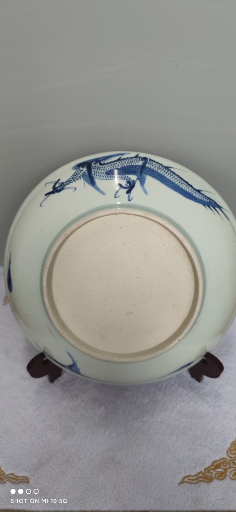 古玩陶瓷青花過墻龍紋盤拍賣，當前價格5500元