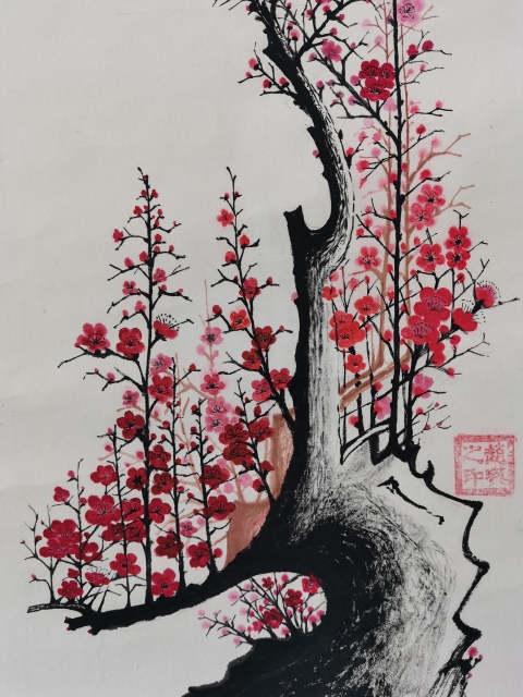 古玩字畫中國農民書畫研究會會員（創(chuàng)作研究員）趙瑛 梅花圖拍賣，當前價格199元
