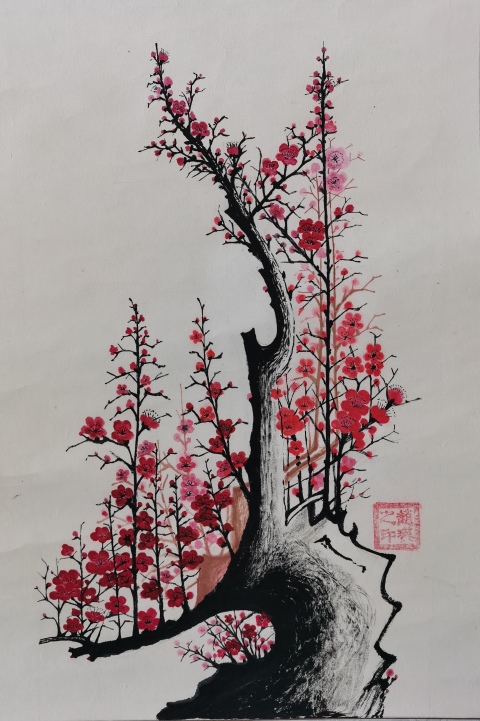 古玩字畫中國農民書畫研究會會員（創(chuàng)作研究員）趙瑛 梅花圖拍賣，當前價格199元