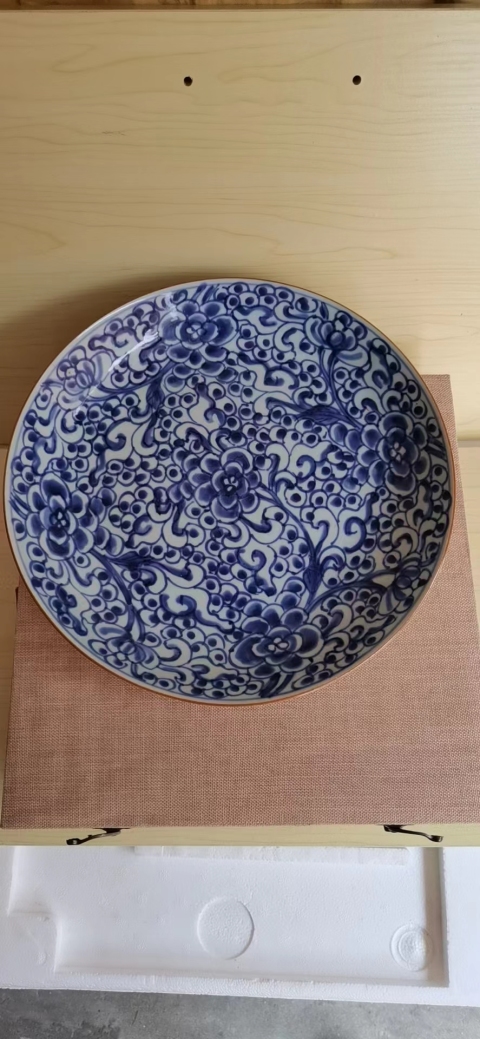 古玩陶瓷花卉紋青花盤拍賣，當(dāng)前價(jià)格3600元